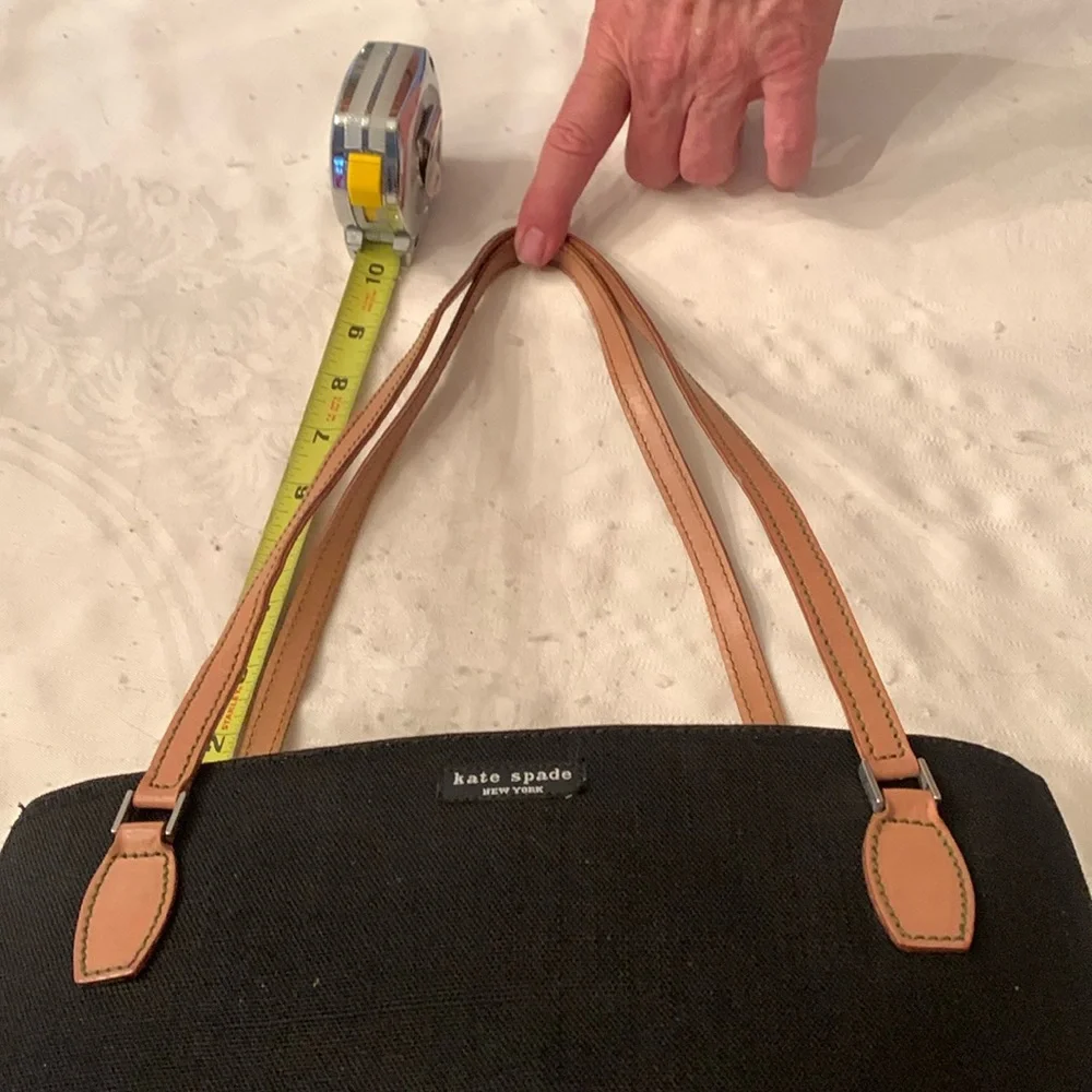 Elegant Kate Spade Black Fabric with Tan Leather Handbag (vibrant green lining)